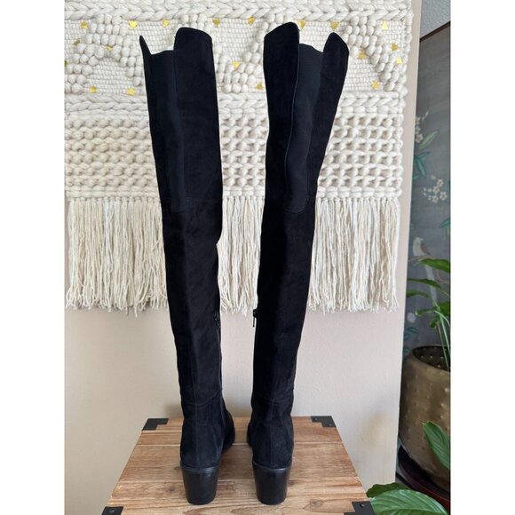 Stuart Weitzman Hitest Black Suede Leather Mid Block Heel Over The Knee Boots - Picture 11 of 16